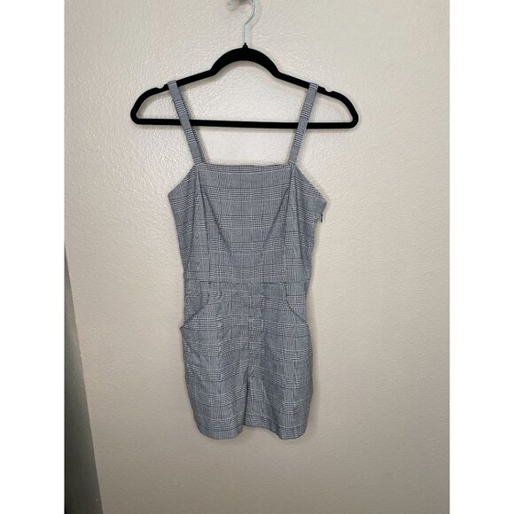 Forever 21 Plaid Black White Sleeveless Romper Small Adjustable Straps Pockets - Picture 1 of 8